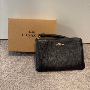 Coach Black Leather Pouch with Gold Logo